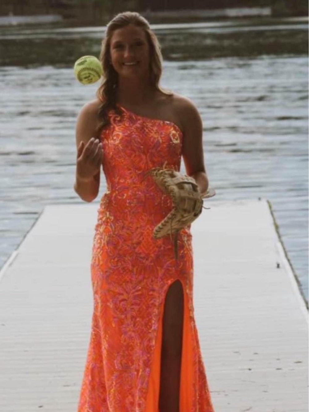 Sherri Hill One-Shoulder Orange Embroidered Gown